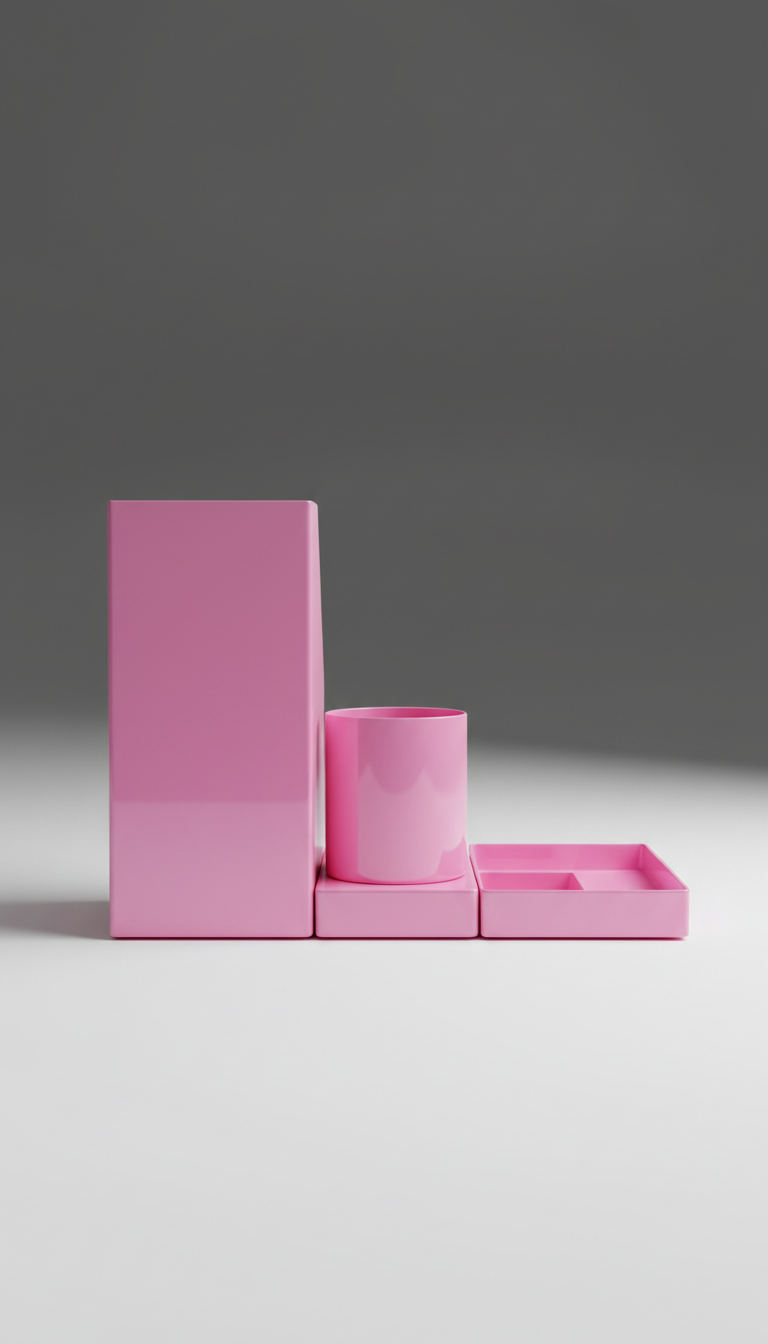 Glossy Pink Desk Organizer Set